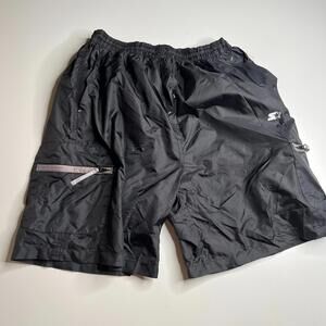 Vintage Starter Nylon Shorts XL Black Cargo Pockets Mesh Lined 90s Y2K Athleisur